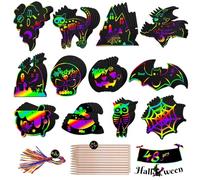 CHarmeFleur Halloween Craft Scratch Paper for Kids - 48 PCS Party Favors Magic Rainbow Scratch Off Paper Crafts Arts Kits for Party Games Supplies Halloween Gifts Toys