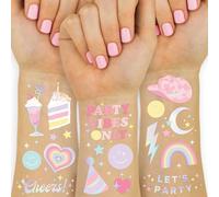 CharmeFleur Pastel Rainbow Temporary Tattoos 50 Iridescent Foil Styles | Chic Birthday Party Supplies Smiling Party Favors Just Party Vibes