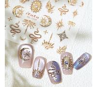 CharmeFleur Relief Star Nail Stickers for Nail Art Golden Stickers Ongles Snake Nail Decal 5D Self-Adhesive Bronze Stars Moon Nail Accessories Golden
