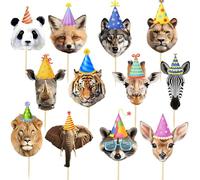 CharmeFleur Safari Animals Party Cupcake Decorations, 24 Pieces Jungle Cake Décor Safari Jungle Accessories Wild Animals Birthday Baby Shower Party Gifts