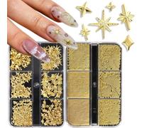 CharmeFleur Star Nail Glitter Stars Cross Metal Appliques Nail Art Studs Mix Size Gold Caviar Pearls Y2K Decor for Acrylic