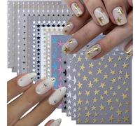 CharmeFleur Sterne Nail Stickers For Nail Design 14 Pieces 3D Shiny Adhesive Y2K Nail Decorations Gold Silver Black White Star Charms For Fingernails Toes