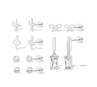 CharmeFleur Titanium Flatback Earrings, 6 Pairs Screw Closure Earrings for Women, Hypoallergenic Earrings, 14K Gold & Silver Helix Earrings, Cartilage Conch Tragus Piercing Jewellery