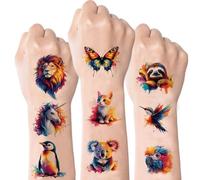 CharmeFleur Watercolour Animals Temporary Tattoos for Children - 60 Designs for Girls and Boys Body Arm Shoulder Tattoo Stickers, Birthday Party Decor