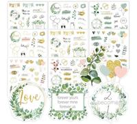CharmeFleur Wedding Stickers for Scrapbooking - 8 Sheets 200+ Romantic Gold-Green Wedding Stickers Self-Adhesive Waterproof Bridal Items for Planners Letters to The Bride Scrapbook