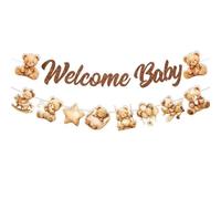CHarmeFleur Welcome Baby Teddy Bear Banner Oh Baby Brown Glitter Baby Shower Decorations Gender Reveal Party Supplies Bear Baby Shower Decorations