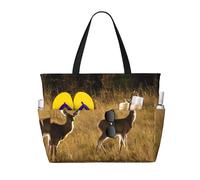 CHARMERM Cute Deers Beach Bag Waterproof Sandproof Tote Bag Pool Bag With Zipper For Gym Grocery Travel, Black, One Size