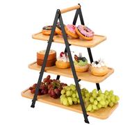 Charmewood 3 Tier Bamboo Serving Trays Stand Bamboo WeddingTiered Serving Platters Dessert Table Display Set Charcuterie Board Foldable Ladder Serving Trays for Party,Food,Picnic,Home Decor,Bathroom