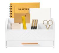 Charmewooden Mail Organizer Countertop Kitchen-White Mail Holder Countertop Wood Desk Drawer Tabletop Storage Organization Pen Holder Letter Sorter Makeup Organizer for School Home Office Supplies