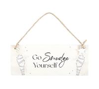Charmful MDF Hanging Sign | Quirky Wall Decor with Rope Hanger | Humorous 'Go Smudge Yourself' Illustration | Funny Office & Home Accent