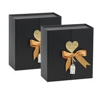 CHARMGIFTBOX 17.8x17.8x7.6cm Gift Boxes with Lids, 2 Pack Small Black Gift Box with Ribbon Card Fancy Gift Wrap Boxes for Festival Anniversary Groomsmen Proposal Weddings Boyfriend Father's Day