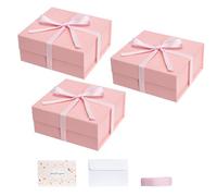 CHARMGIFTBOX 18 x 17 x 8 cm Pink Gift Boxes with Lids 3 Pack, Magnetic Purple Gift Box with Card, Small Collapsible Boxes for Birthday Party Bridesmaid Christmas Presents