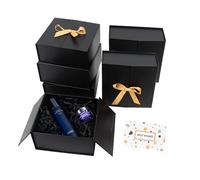CHARMGIFTBOX 18 x 18 x 7.6cm (7x7x3 Inch) Gift Boxes with Lids, Small Black Gift Box 6 Pack with Ribbon Card Fancy Gift Wrap Boxes for Anniversary Groomsmen Proposal Weddings Boyfriend Father's Day