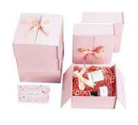 CHARMGIFTBOX 9x9x3 Inch Gift Boxes with Lids, Large Pink Gift Box 6 Pack with Ribbon Card Fancy Gift Wrap Boxes for Festival Anniversary Bridesmaid Proposal Weddings Gift Box for Girlfriend