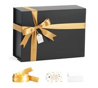 CHARMGIFTBOX Black Gift Boxes with Lids, 11x8x4 Inches Gift Box with Ribbon, Collapsible Gift Boxes with Magnetic Closure for Presents, Bridesmaid Proposal Box Contains Gift Card Ribbon Tag