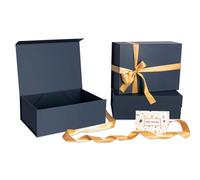 CHARMGIFTBOX Blue Gift Boxes, Pack of 3, 23 x 18 x 10 cm Gift Box with Ribbon, Foldable Gift Boxes with Magnetic Closure Luxury Packaging Box for Mother's Day, Birthdays, Bridal Gifts,Weddings