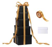 CHARMGIFTBOX Gift Box with Black Lid, 5 Pieces Cardboard Boxes, 4-8 Inch Size, Square Stackable Reusable Boxes for Birthdays, Weddings, Christmas
