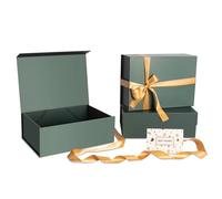 CHARMGIFTBOX Green Gift Boxes, Pack of 3, 23 x 18 x 10 cm Gift Box with Ribbon, Foldable Gift Boxes with Magnetic Closure Luxury Packaging Box for Mother's Day, Birthdays, Bridal Gifts,Weddings