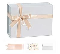 CHARMGIFTBOX White Gift Boxes with Lids, 23x18x10 cm Gift Box with Ribbon, Collapsible Gift Boxes with Magnetic Closure for Presents, Bridesmaid Proposal Box Contains Gift Card Ribbon Tag