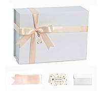 CHARMGIFTBOX White Gift Boxes with Lids, 28 x 20 x 10 cm Gift Box with Ribbon, Collapsible Gift Boxes with Magnetic Closure for Presents, Bridesmaid Proposal Box Contains Gift Card Ribbon Tag