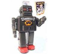 Charmgle Electric Walking Robot Toys Premium Tin Toy Smoke Spraying Robots Novelty Christmas Party Favor Home Decoration Adult Collection Black