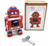 Charmgle Mini Retro Tin Toy Robot Model Machine Toy Wind-Up Toy Handicrafts Wraps Clockwork Walking Robot Toy Adult Collection Home Decoration Red
