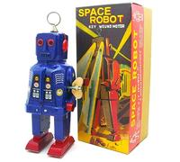 Charmgle Retro Wind-up Walking Robot Tin Toy Sparkling Eyes Clockwork Handmade Tinplate Robots Adult Collection Gifts Home Decoration Blue