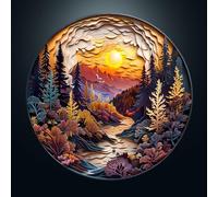 CHARMIBLE Jigsaw Puzzles for Adults 1000-3D Sunset Forest, 1000 Piece 67.5x67.5cm Hard Impossible Round Puzzle, Colorful DIY Puzzles for Home Decoration Family Puzzle Perfect for Easter Birthday