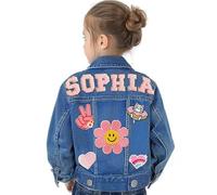 CHARMIBLE Personalised Kids Denim Jacket with Names, Custom Long Sleeve 1-8 Years Old Girls' & Boys' Clothes, Spring&Fall Jean Jackets for Toddlers, Personalised Gifts for Birthday Easter Christmas