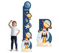 CHARMIBLE Personalised Wooden Print Height Chart for Kids, Custom Name Wall Hanging Measuring Ruler for Child, Removable Wood Baby Measuring Wall Chart for Bedroom Nursery Wall Decoration (Rocket A)