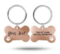 Charmify Dog Tags for Pets Engraved UK - Bone & Paw Stainless Steel Dog Name Tag | Personalised Pet ID Tag Engraved with Name, Phone & Address | Made in UK (Rose Gold/PAW, L)