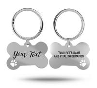 Charmify Dog Tags for Pets Engraved UK - Bone & Paw Stainless Steel Dog Name Tag | Personalised Pet ID Tag Engraved with Name, Phone & Address | Made in UK (Silver/PAW, L)