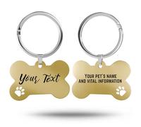 Charmify Dog Tags for Pets Engraved UK - Bone & Paw Stainless Steel Dog Name Tag | Personalised Pet ID Tag Engraved with Name, Phone & Address | Made in UK (Gold/PAW, S)