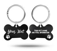 Charmify Dog Tags for Pets Engraved UK - Bone & Paw Stainless Steel Dog Name Tag | Personalised Pet ID Tag Engraved with Name, Phone & Address | Made in UK (Black/PAW, L)