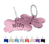 Charmify Dog Tags for Pets Engraved UK Prime - Personalised Bone Name Tag for Dogs | Custom Deep Engraved Pet ID Tag with Phone, Name & Address | Durable Dog Collar Tag, Made in UK (Pink, L)