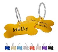 Charmify Dog Tags for Pets Engraved UK Prime - Personalised Bone Name Tag for Dogs | Custom Deep Engraved Pet ID Tag with Phone, Name & Address | Durable Dog Collar Tag, Made in UK (Gold, L)