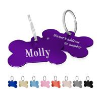 Charmify Dog Tags for Pets Engraved UK Prime - Personalised Bone Name Tag for Dogs | Custom Deep Engraved Pet ID Tag with Phone, Name & Address | Durable Dog Collar Tag, Made in UK (Violet, M)