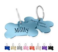 Charmify Dog Tags for Pets Engraved UK Prime - Personalised Bone Name Tag for Dogs | Custom Deep Engraved Pet ID Tag with Phone, Name & Address | Durable Dog Collar Tag, Made in UK (Light Blue, S)