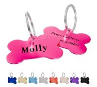 Charmify Dog Tags for Pets Engraved UK Prime - Personalised Bone Name Tag for Dogs | Custom Deep Engraved Pet ID Tag with Phone, Name & Address | Durable Dog Collar Tag, Made in UK (Pink, S)