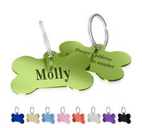 Charmify Dog Tags for Pets Engraved UK Prime - Personalised Bone Name Tag for Dogs | Custom Deep Engraved Pet ID Tag with Phone, Name & Address | Durable Dog Collar Tag, Made in UK (Green, L)