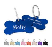 Charmify Dog Tags for Pets Engraved UK Prime - Personalised Bone Name Tag for Dogs | Custom Deep Engraved Pet ID Tag with Phone, Name & Address | Durable Dog Collar Tag, Made in UK (Blue, S)