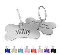 Charmify Dog Tags for Pets Engraved UK Prime - Personalised Bone Name Tag for Dogs | Custom Deep Engraved Pet ID Tag with Phone, Name & Address | Durable Dog Collar Tag, Made in UK (Silver, M)