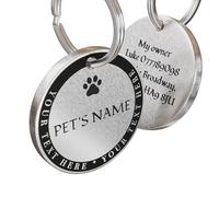 Charmify Dog Tags for Pets Engraved UK Prime - Personalised Dog Name Tags for Collar, Round Engraved Dog ID Tag in Stainless Steel or Brass - Custom Dog & Cat Name Tag, Pet Collar Tag (Steel, M)