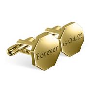 Charmify Personalised Engraved Cufflinks for Men - Custom Cuff Links with Gift Box - Wedding, Groom & Best Man Gifts - Octagon - Made in UK (gold)