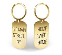 Charmify Personalised Engraved Keyring - Custom Stainless Steel Keychain with Address and Quote - Double-Sided Gift for Dad, Mum, or Grandad (Gold) Made in UK