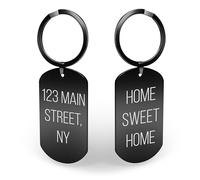 Charmify Personalised Engraved Keyring - Custom Stainless Steel Keychain with Address and Quote - Double-Sided Gift for Dad, Mum, or Grandad (Black) Made in UK