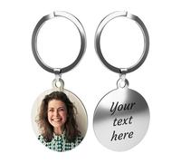 Charmify Personalised Keyring with Laser Photo & Message - Custom Round Stainless Steel Keychain - Memorial or Father’s Day Gift for Him or Her (Silver) Made in UK