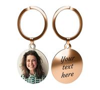 Charmify Personalised Keyring with Laser Photo & Message - Custom Round Stainless Steel Keychain - Memorial or Father’s Day Gift for Him or Her (Rose Gold) Made in UK