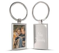 Charmify Personalised Keyring with Photo&Engraved Text - Custom Picture Keychain Keepsake Gift, Anniversary Birthday Valentines Gifts Christmas, Durable Stainless Steel Photo Keyring, Sharp Rectangle