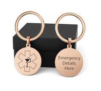 Charmify Personalised Medical Keyring - Custom Engraved Emergency Keychain w/Medical Symbol - Stainless Steel Medical ID Tag for Health Alerts, Allergies&Emergency Contact Info (Rose Gold)